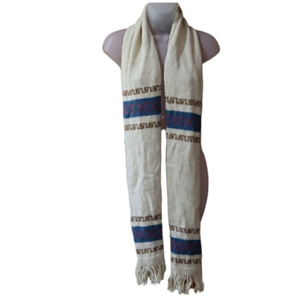 Alma de Los Andes 100% Alpaca Knit Fringe Scarf Aztec Southwestern Print